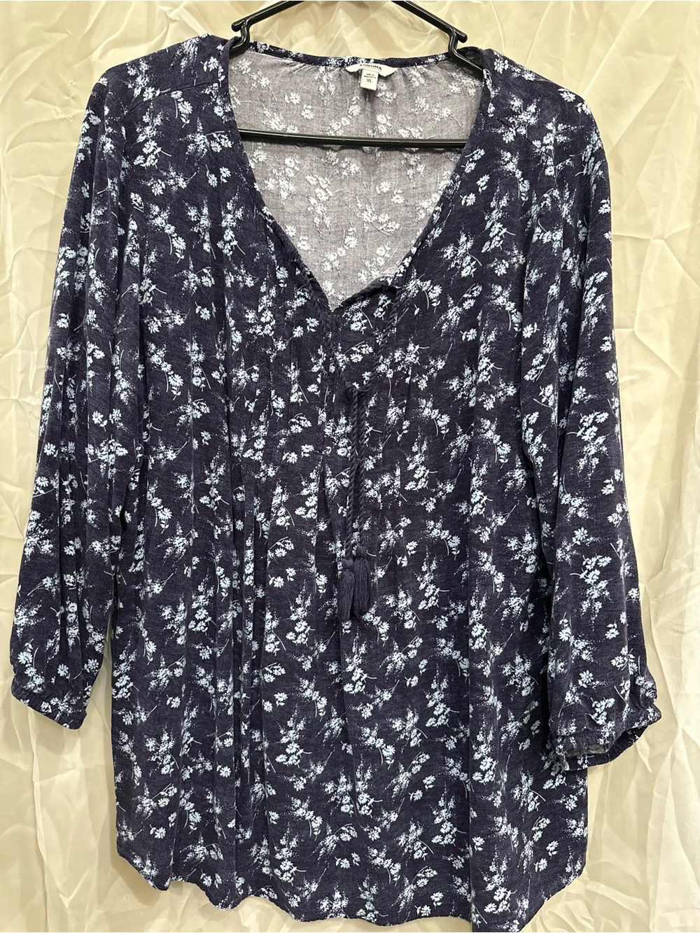 Sonoma Navy and White Floral V-Neck Tunic